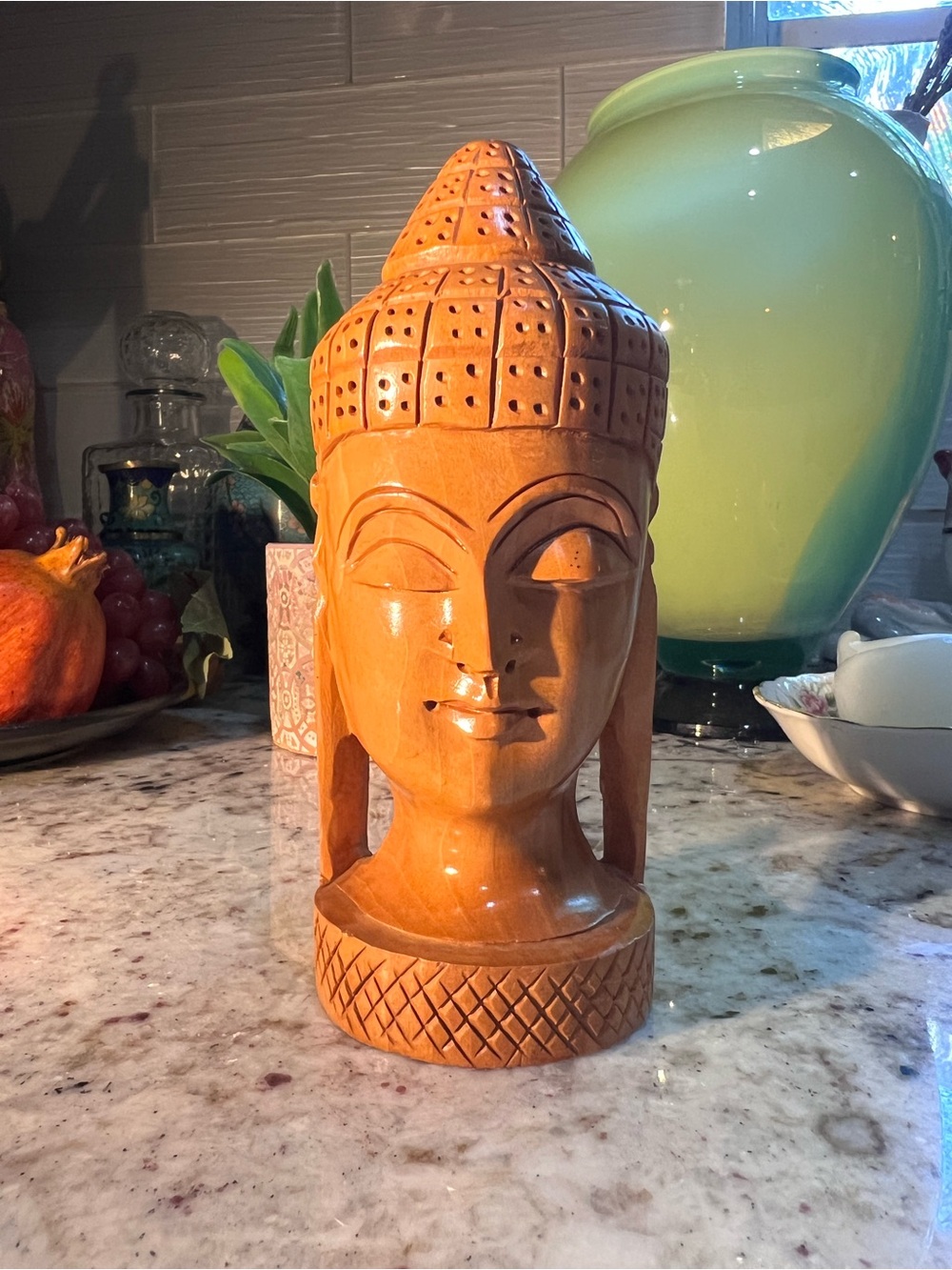 Hand-Carved Wooden Buddha Head, Like New!